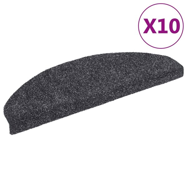 vidaXL Tapis d'escalier autocollants 10 pièces 65 x 21 x 4 cm Gris foncé Demi-rond Grand