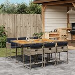 vidaXL Ensemble à manger de jardin et coussins 7 Pièces gris rotin