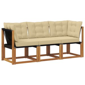 vidaXL Canapé d’extérieur milieu et coin avec coussin 3 Pièce Naturel