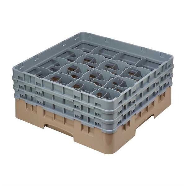 Casier à verres 16 compartiments beige - hauteur de 143 à 349 mm - camrack cambro -  - polypropylène x184mm