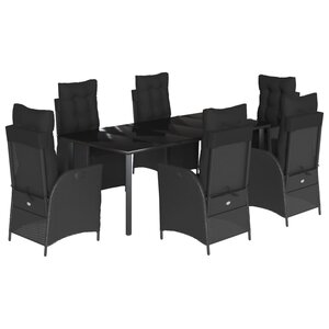vidaXL Ensemble à manger de jardin coussins 7Pièces Noir Résine tressée