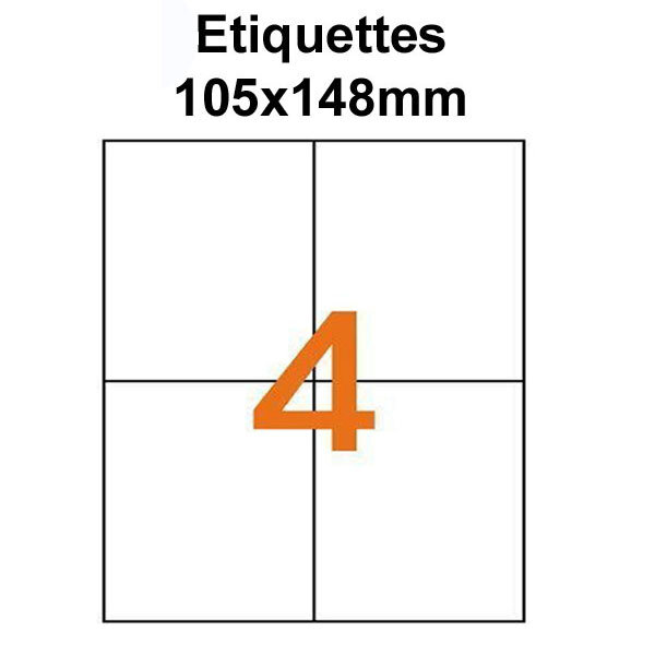 Étiquettes adhésives  105x148mm  (4étiquettes/feuille) - blanc - 20 feuilles -t3azur