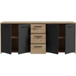 Buffet Particules mélaminé -chêne artisan et Noir- 4 portes + 3 tiroirs - 179 2 x 42 x 74 5 cm