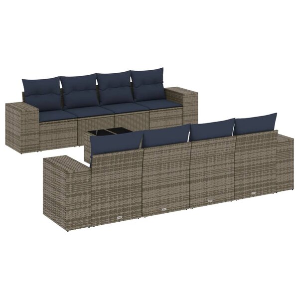 vidaXL Salon de jardin 9 Pièces avec coussins gris résine tressée