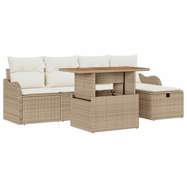 vidaXL Ensemble de canapé de jardin 6 Pièces Beige Poly rotin