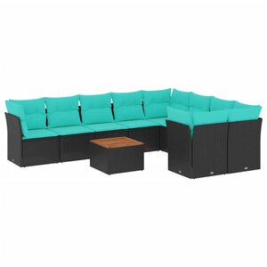 vidaXL Salon de jardin 10 Pièces avec coussins noir résine tressée