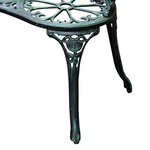 Banc de jardin 2 places style néo-rétro motif rose lignes fuselées 100l x 54l x 78h cm fonte d'aluminium vert vieilli