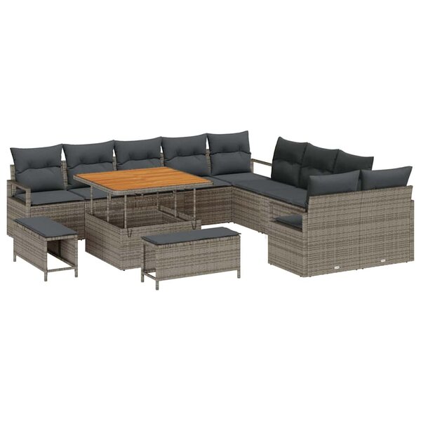 vidaXL Ensemble de canapé de jardin 13 Pièces Gris Poly rotin