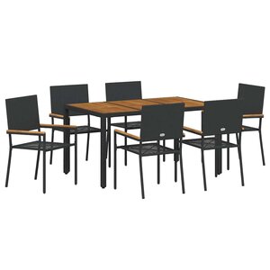vidaXL Ensemble de salle à manger pour jardin 7 Pièces Noir polyrotin