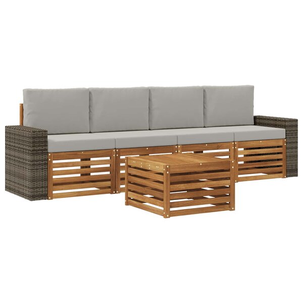 vidaXL Ensemble de canapés d'extérieur 5 pc Naturel et gris clair