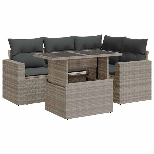 vidaXL Salon de jardin 5 Pièces avec coussins gris clair résine tressée