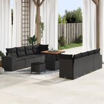 Ensemble de jardin 11 pièces avec coussins Noir Poly Rotin Acacia