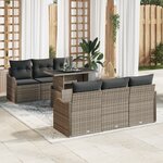 vidaXL Ensemble de Sofas de Jardin 7 Pièces avec Coussins Gris