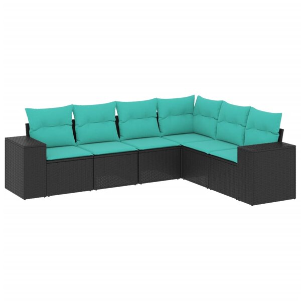 vidaXL Salon de jardin 6 Pièces avec coussins noir résine tressée