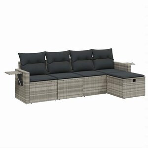 vidaXL Salon de jardin 5 Pièces avec coussins gris clair résine tressée
