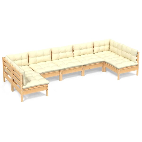 vidaXL Salon de jardin 7 Pièces avec coussins crème bois de pin massif