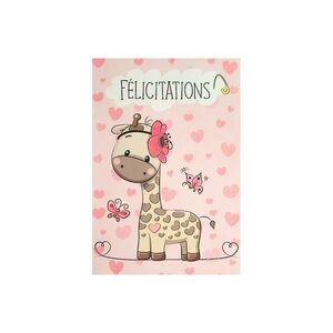 Carte de voeux - naissance - félicitations - girafe rose