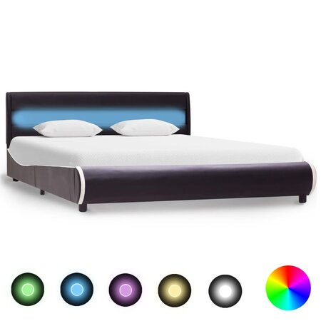 vidaXL Cadre de lit avec LED Noir Similicuir 140 x 200 cm