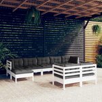 vidaXL Salon de jardin 9 Pièces avec coussins blanc bois de pin massif