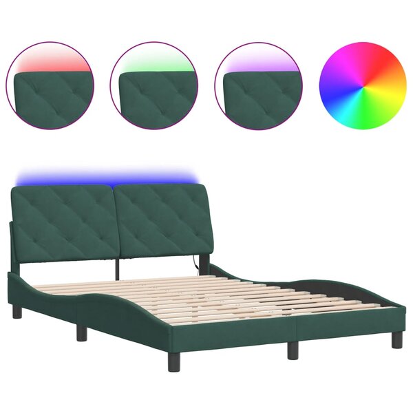 vidaXL Cadre de lit avec LED sans matelas vert foncé 120x200cm velours
