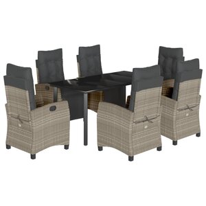 vidaXL Ensemble à manger de jardin et coussins 7 Pièces gris clair rotin