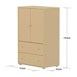 Flexa SAGA Armoire 2 portes et 2 tiroirs a facades rainurees Beige sable Oat Boutons metalliques Oat