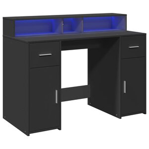 Bureau table poste de travail meuble d'ordinateur informatique étude avec lumières LED 120 x 55 x 91 cm bois d'ingénierie noir 02_0023427