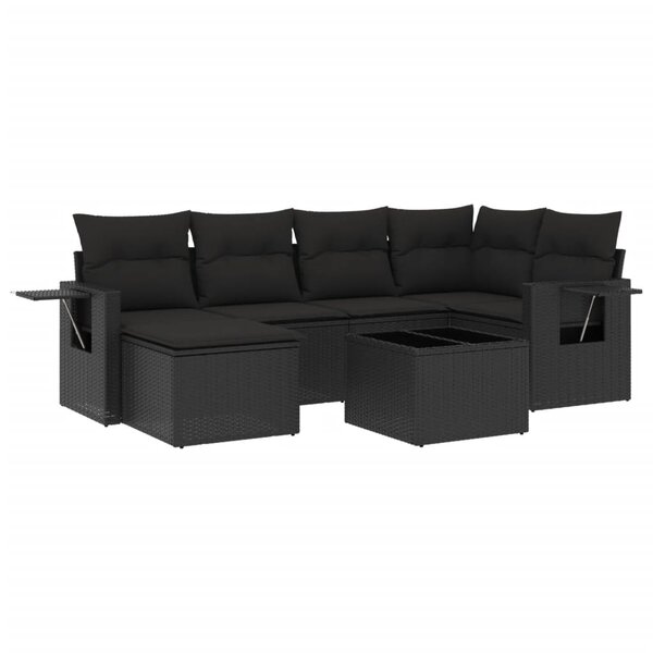 vidaXL Salon de jardin 7 Pièces avec coussins noir résine tressée