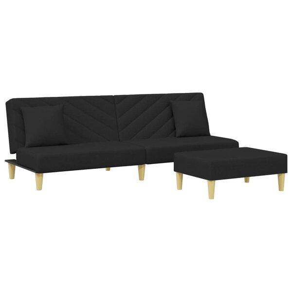 vidaXL Canapé-lit à 2 places et oreillers et repose-pied noir tissu