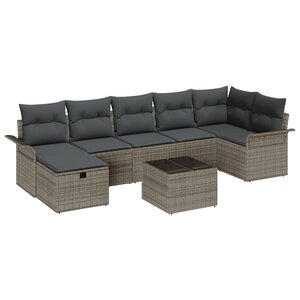 vidaXL Ensemble de canapé de jardin 8 pièces avec coussins gris en poly rattan