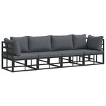 vidaXL Ensemble de canapé de jardin avec coussin 4 Pièces Noir Aluminium