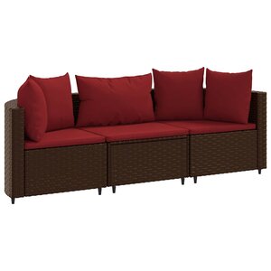 vidaXL Salon de jardin avec coussins 3 Pièces marron résine tressée