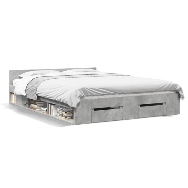 vidaXL Cadre de lit avec tiroirs sans matelas gris béton 140x200 cm