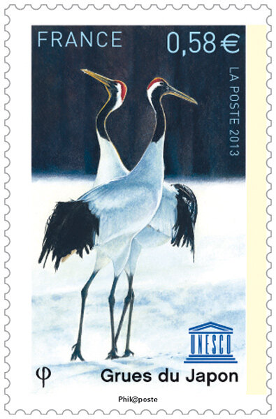Timbre de service Unesco - Grues du Japon