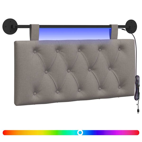 vidaXL Tête de lit suspendue Avec lumière LED Taupe Tissu