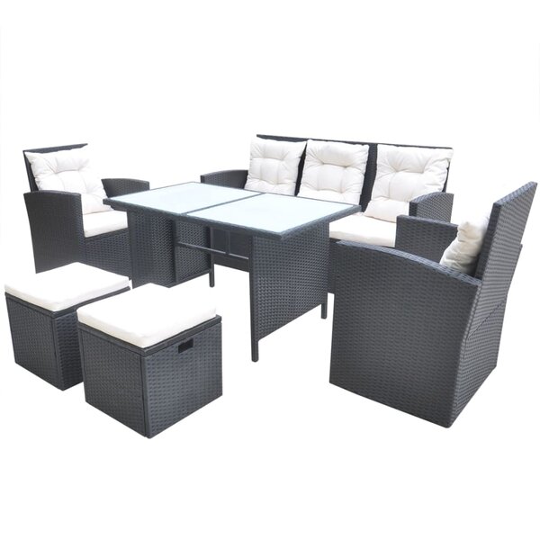 vidaXL Ensemble à manger d'extérieur 6Pièces coussins résine tressée noir