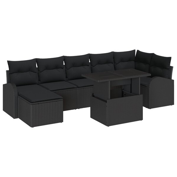 vidaXL Set de Canapés de Jardin 8 Pièces avec Coussins Noir Poly Rattan