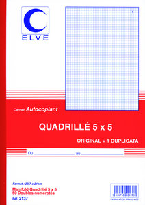 Manifold Autocopiant Quadrillé 5 x 5 297 x210 mm 50 Feuillets Dupli ELVE