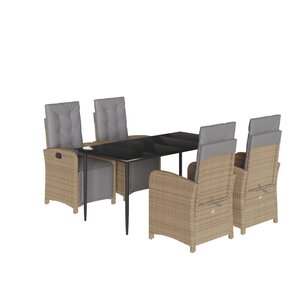 vidaXL Ensemble à manger de jardin avec coussins 5Pièces Beige poly rotin