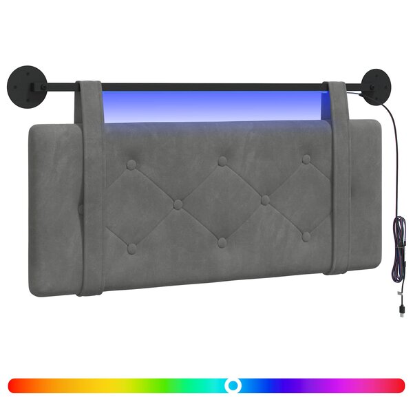 vidaXL Tête de lit suspendue Avec lumière LED Gris foncé Velours