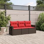 vidaXL Salon de jardin avec coussins 3 Pièces marron résine tressée