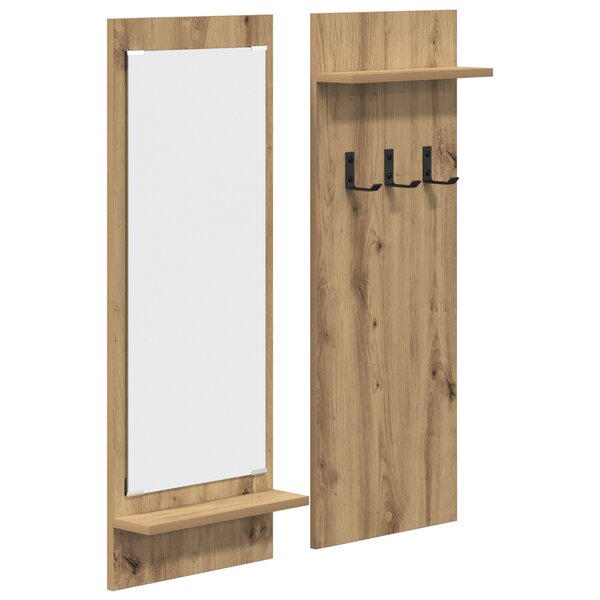vidaXL Porte-manteau mural avec étagère avec stockage avec miroir Chêne artisan 70 x 10 x 90 cm