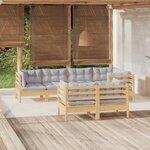 vidaXL Salon de jardin 7 Pièces avec coussins gris Bois de pin massif