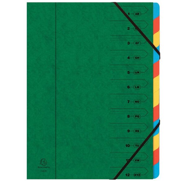 Trieur, A4, carton, 12 compartiments, vert EXACOMPTA