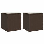 vidaXL Tabourets jardin avec coussins lot de 2 marron résine tressée