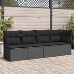 vidaXL Canapé de jardin avec coussins 4 places noir résine tressée
