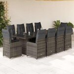 vidaXL Ensemble de bistro de jardin 11 Pièces coussins gris poly rotin