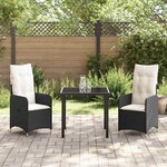 vidaXL Ensemble de salle à manger de jardin de 3 pièces avec coussins en rotin synthétique noir