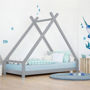 Lit Tipi enfant bois massif gris 90 x 190 cm