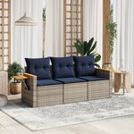 vidaXL Salon de jardin avec coussins 3 Pièces gris résine tressée